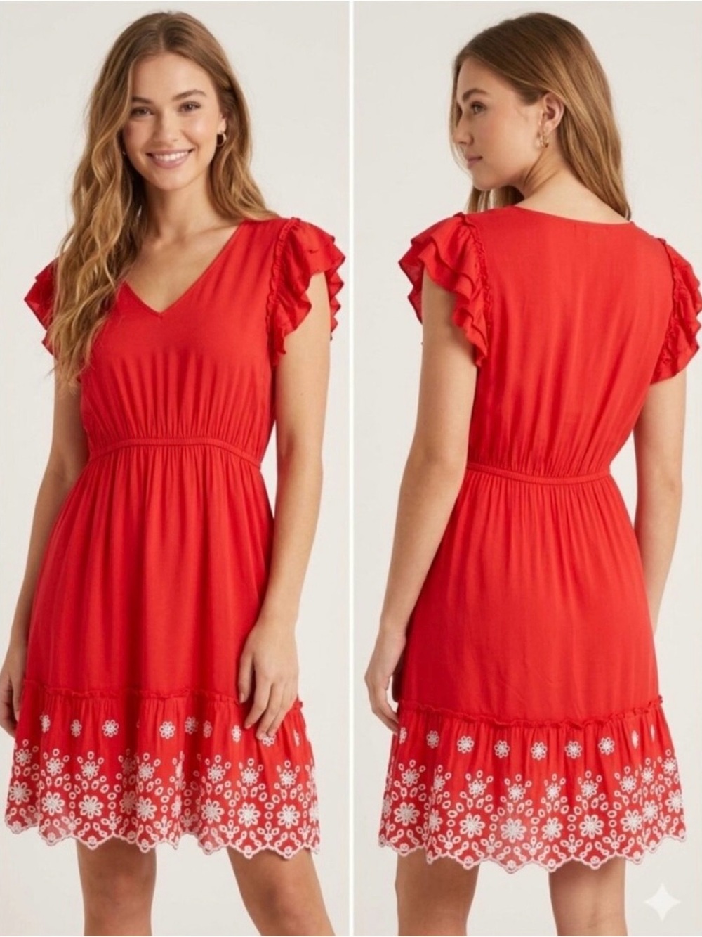Solitaire Red Mini Dress with White Floral Hem